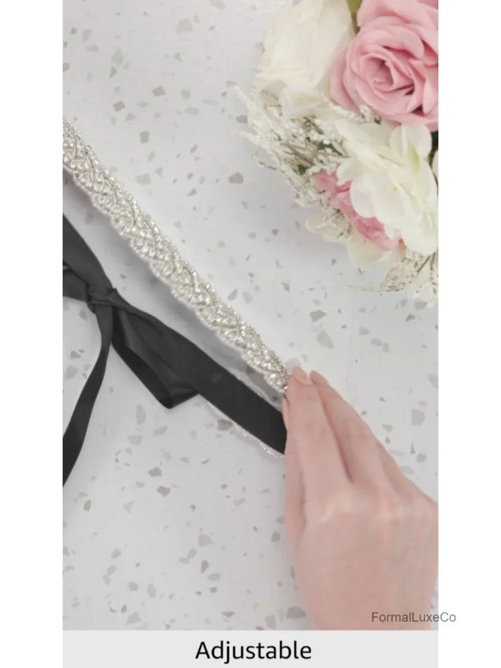 Handcrafted Rhinestone Glitter Ribbon Waist Belt for Women Bridal Wedding